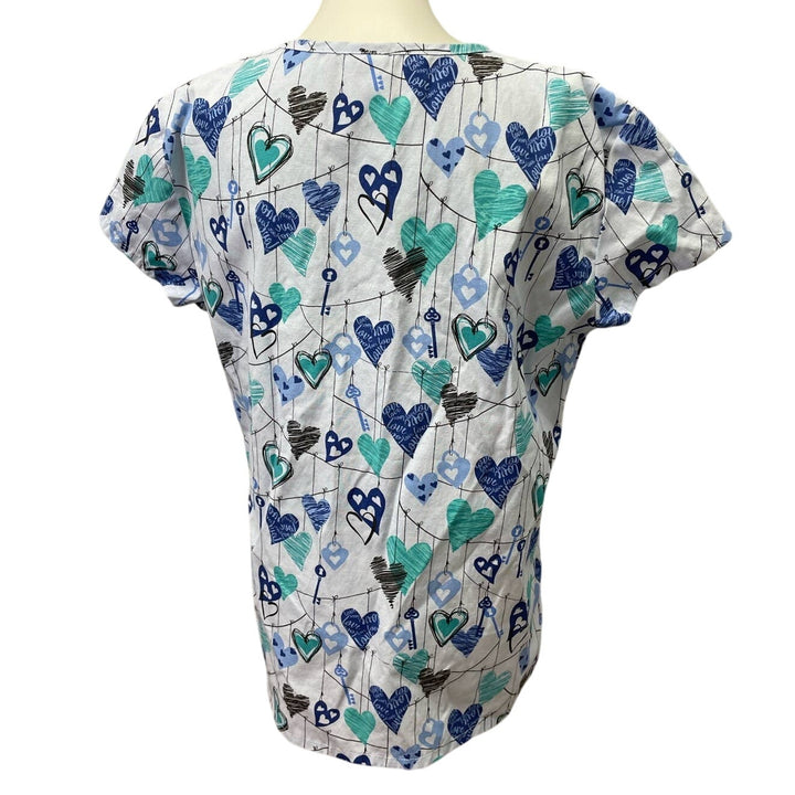 Lot of 2 24/7 Comfort Womens Large Cotton Blend Love Coffee V-Neck Scrub Tops
