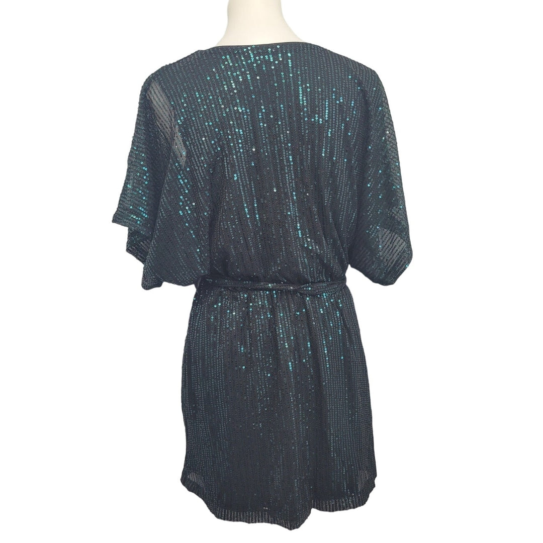 Shein Womens 8-10 100% Polyester Sequin Lined Short Sleeve Faux Wrap Dress