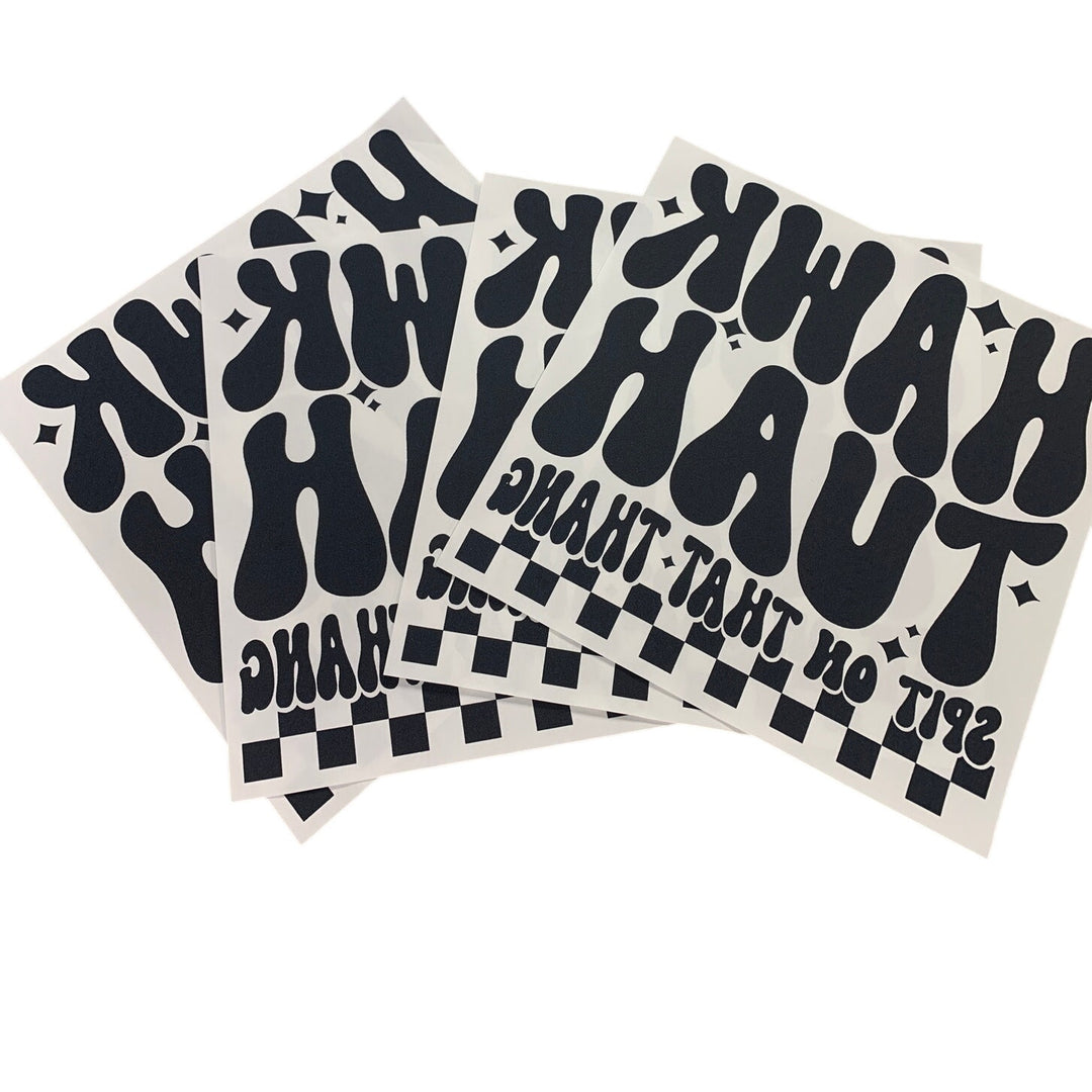 Set of 4 Hawk Tuah Spit On That Thang Black Heat Transfer Vinyl HTV for Shirts
