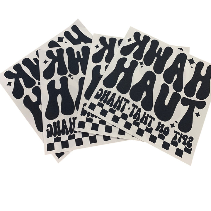 Set of 4 Hawk Tuah Spit On That Thang Black Heat Transfer Vinyl HTV for Shirts