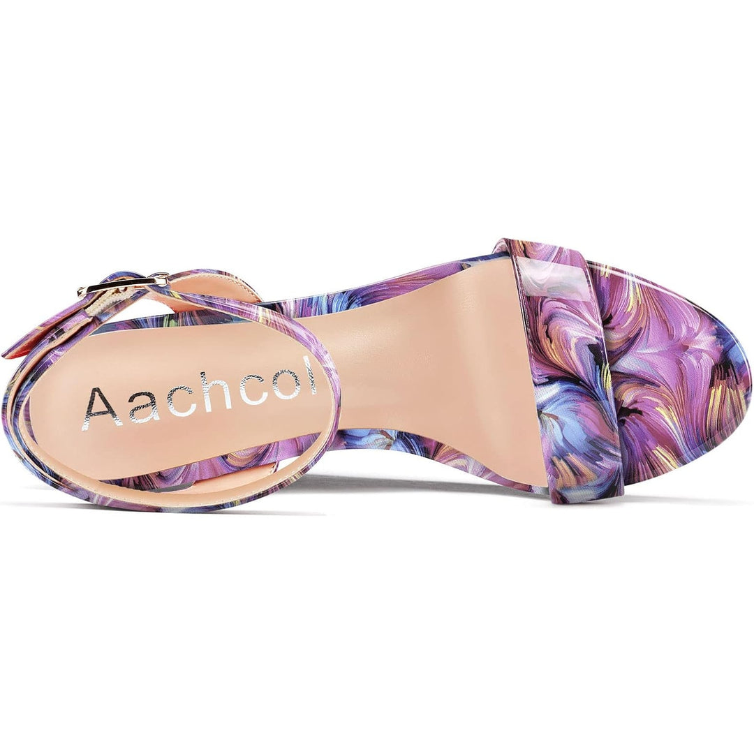 Aachcol Womens Size 9 Purple 4" Wedge Heel Open Round Toe Ankle Strap Shoes
