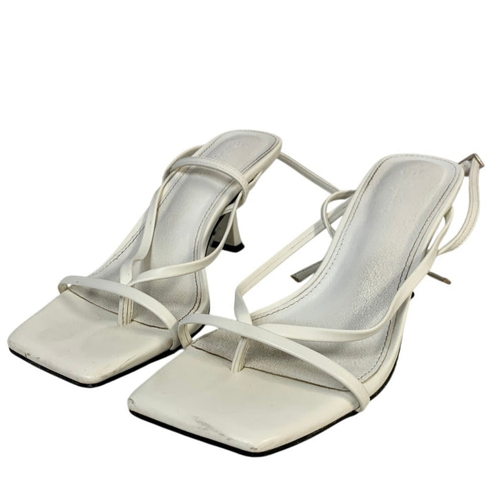 PiePieBuy Womens Size 6.5 White 3" Heel Open Square Toe Ankle Strap Shoes