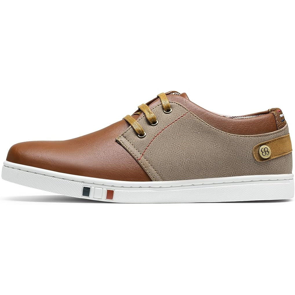 Bruno Marc Mens Size 6.5 Brown Faux Leather Canvas Lace Up Casual Sneaker Shoes