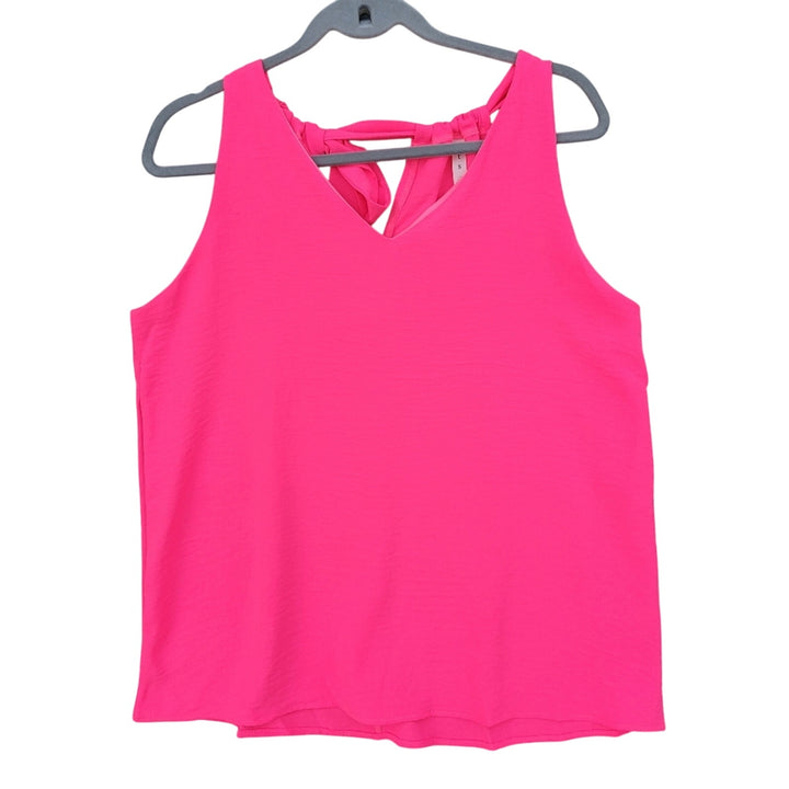 New Mitto Shop Womens Small Neon Pink V-Neck Halter Tie Back Sleeveless Tank Top