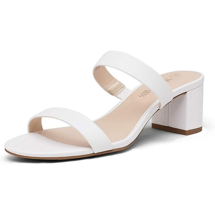 Dream Pairs Womens Size 9 White Open Toe 2.5" Chunky Block Heels Slide On Shoes
