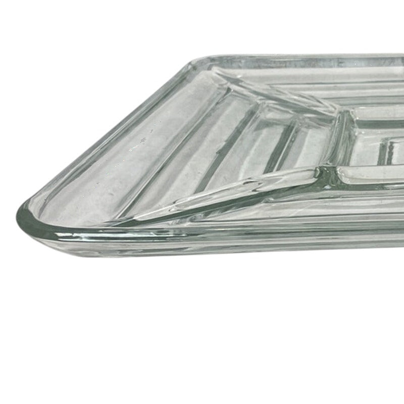 Vintage Clear Glass Divided Square Veggie Tray Platter Serving Dish Plate