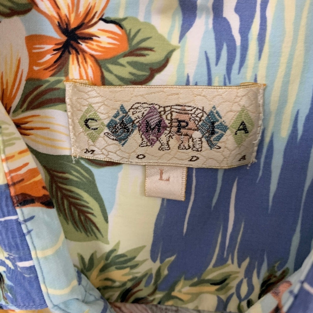 Lot of 2 Campia Moda Mens Large Tropical Blue Red Short Sleeve Button Up Shirts