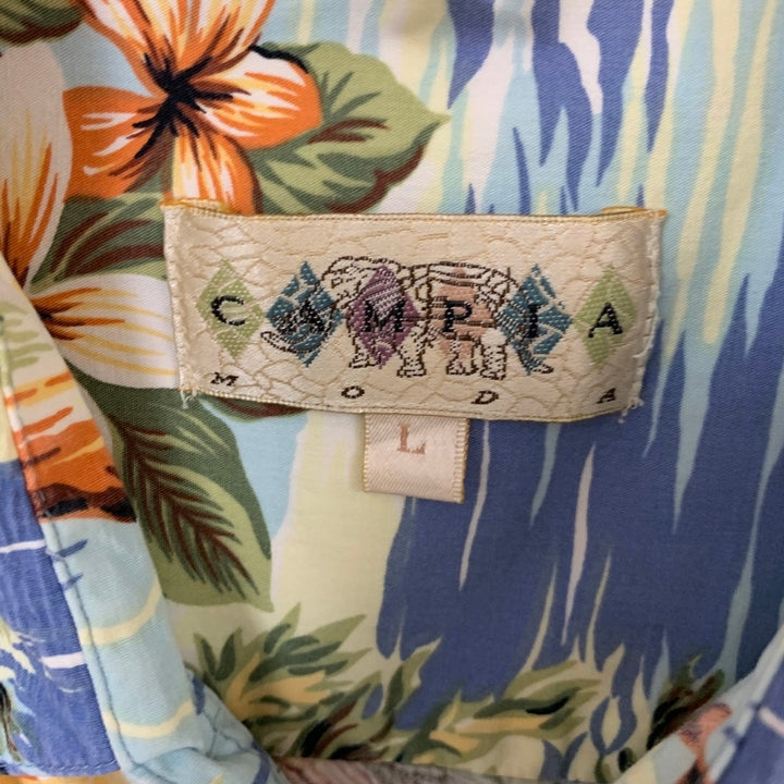Lot of 2 Campia Moda Mens Large Tropical Blue Red Short Sleeve Button Up Shirts