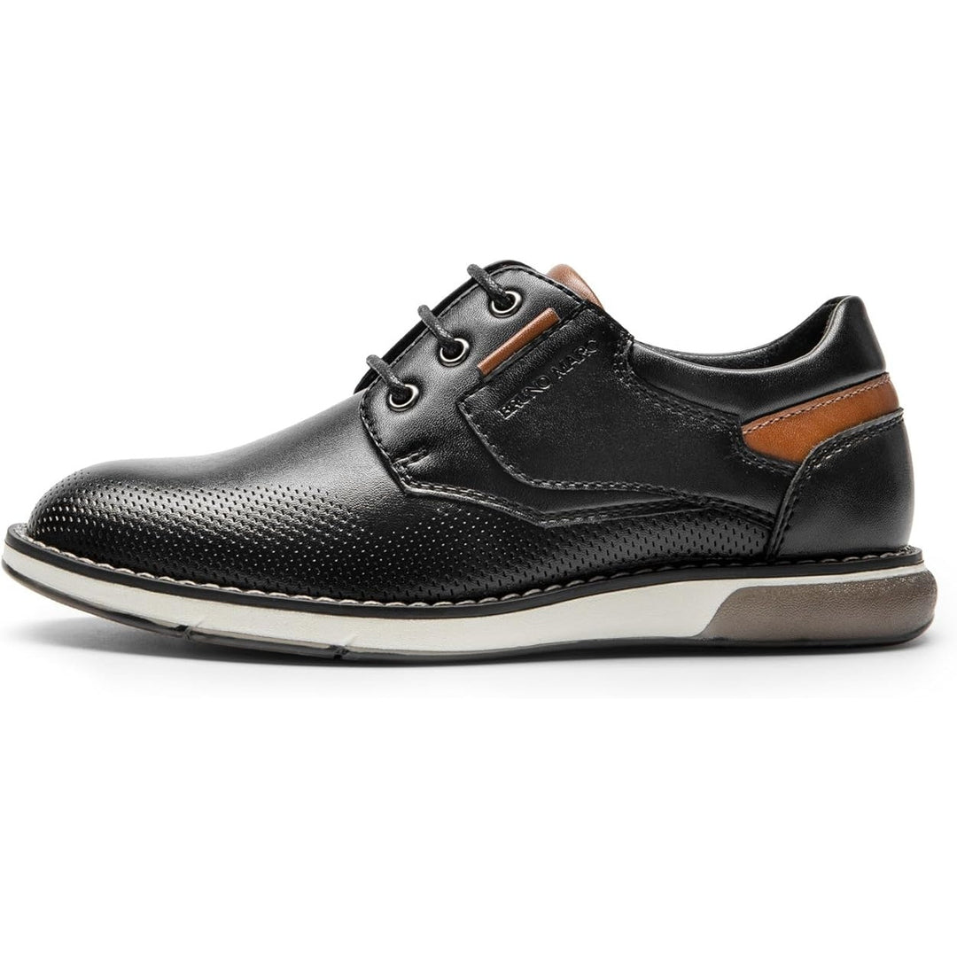 Bruno Marc Boys Size 4 Black Faux Leather Lace Up Non Slip Dress Oxford Shoes
