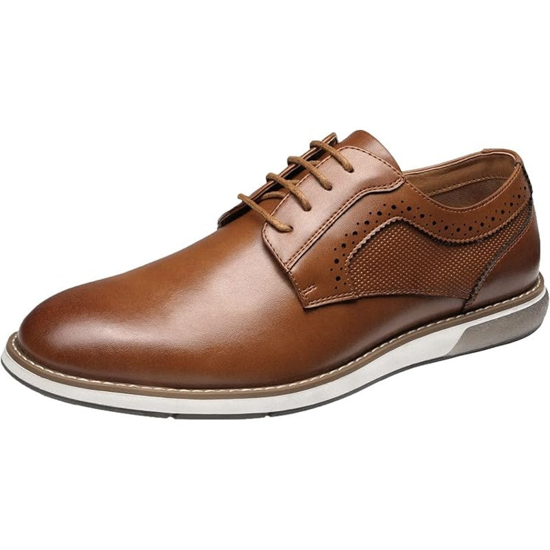 New Bruno Marc Mens Size 10.5W Wide Brown Plain Toe Oxford Business Formal Shoes