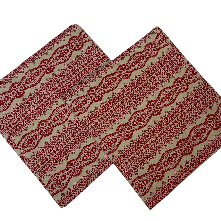 8 Red Tan Stripe Floral Geometric Square Cotton Blend Cloth Napkins Tablescape