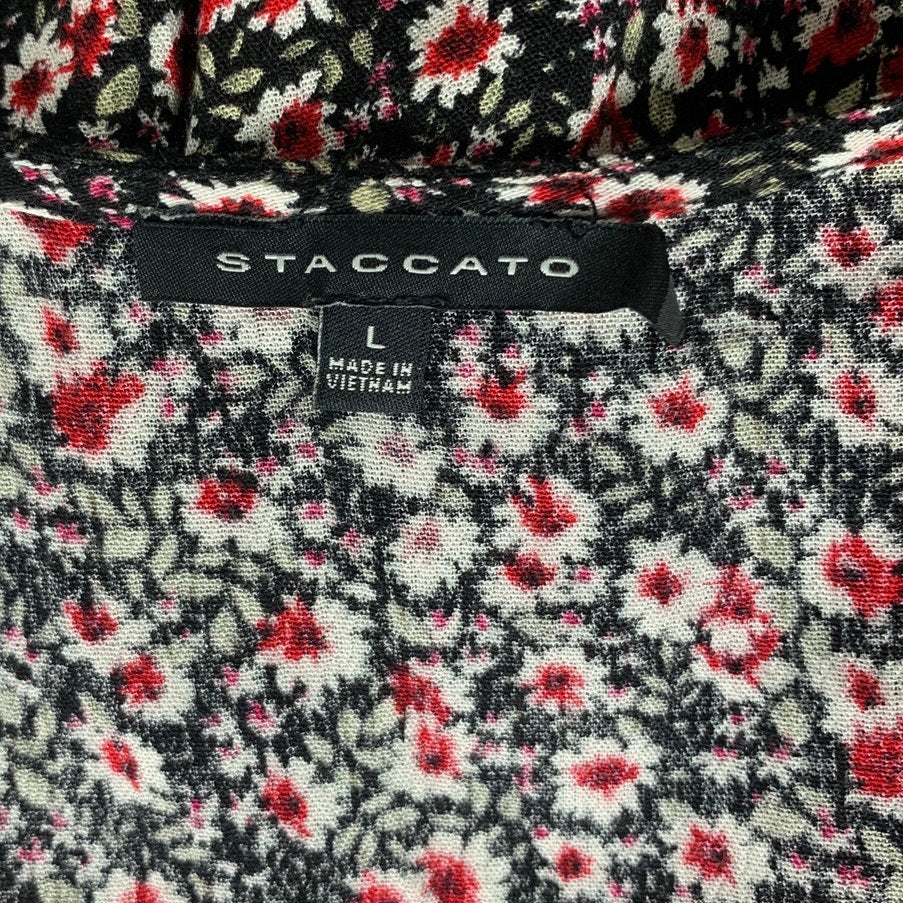 Staccato Womens Large Floral Long Sleeve Front Button V Neck Flowy Sheath Dress