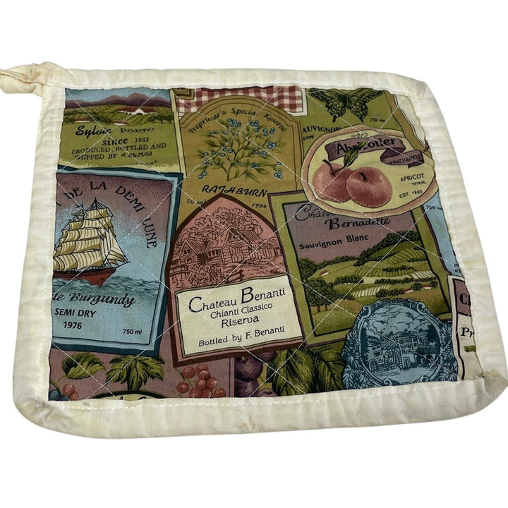 Vintage Handmade Winery Vineyard Burgundy Apricot Wine Large Quilted Potholder