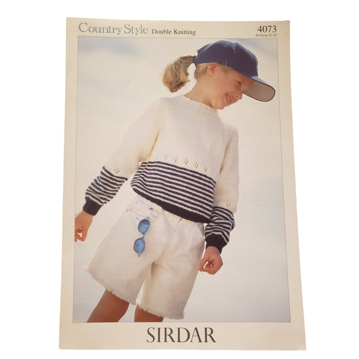 New Sirdar 4073 Country Style DK Child Girls Striped Sweater Knitting Pattern