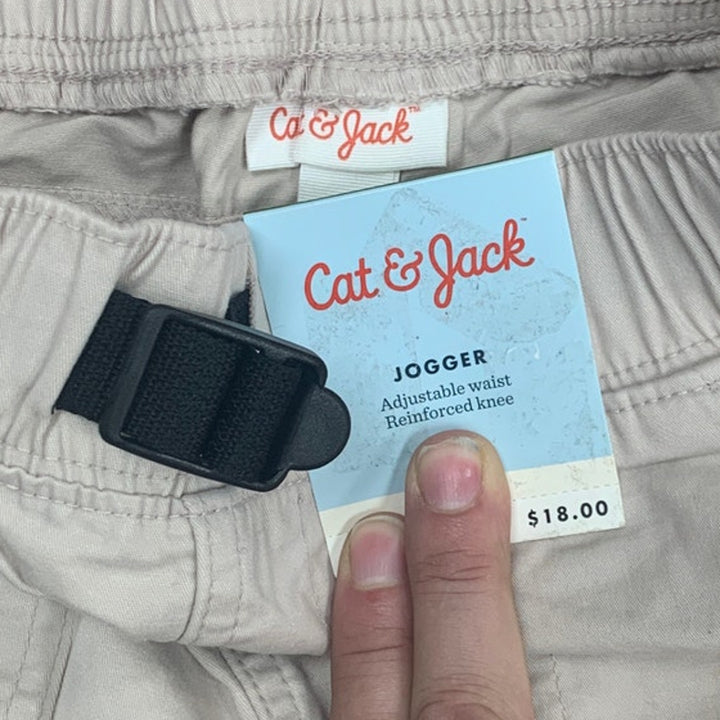 New Cat &amp; Jack Boys Size 10 Khaki Belted Elastic Waist Reinforced Knee Pants