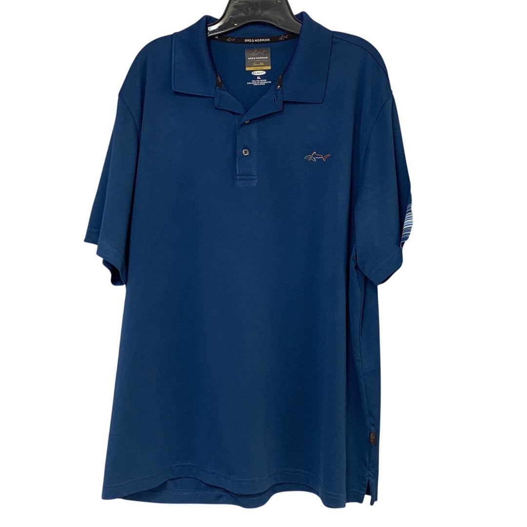 Lot of 2 Greg Norman Tasso Elba Mens XL Blue Striped Short Sleeve Polo Shirt