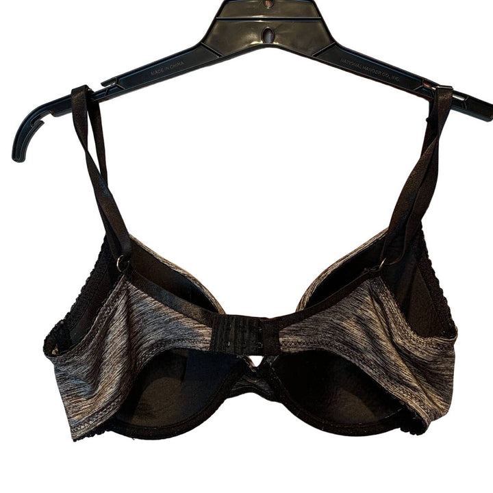 Be Fabulous 34C Underwire Silver &amp; Black Blend Polyester 2-Hook Bra EUC