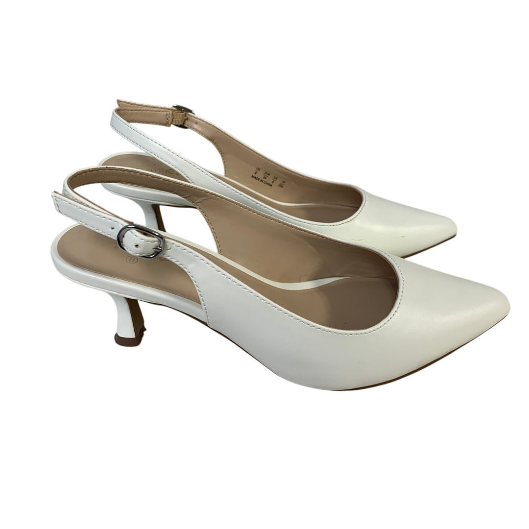 Ankis Womens Size 8 White 2.5" Heels Closed Pointed Toe Sling Back Shoes