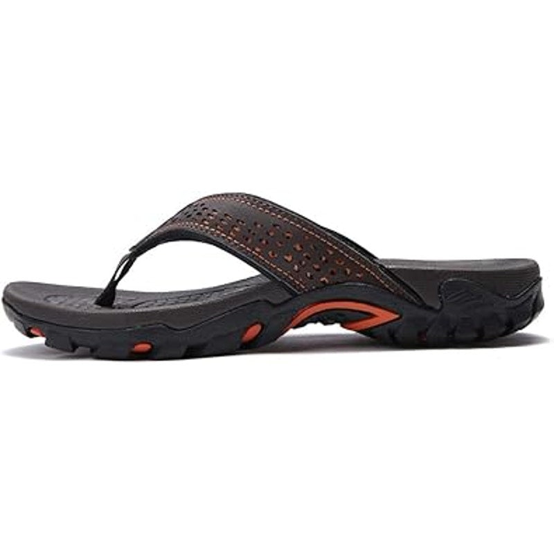 Hobibear Mens Size 14 Brown Orange Faux Leather Strap Thong Flip Flop Sandals