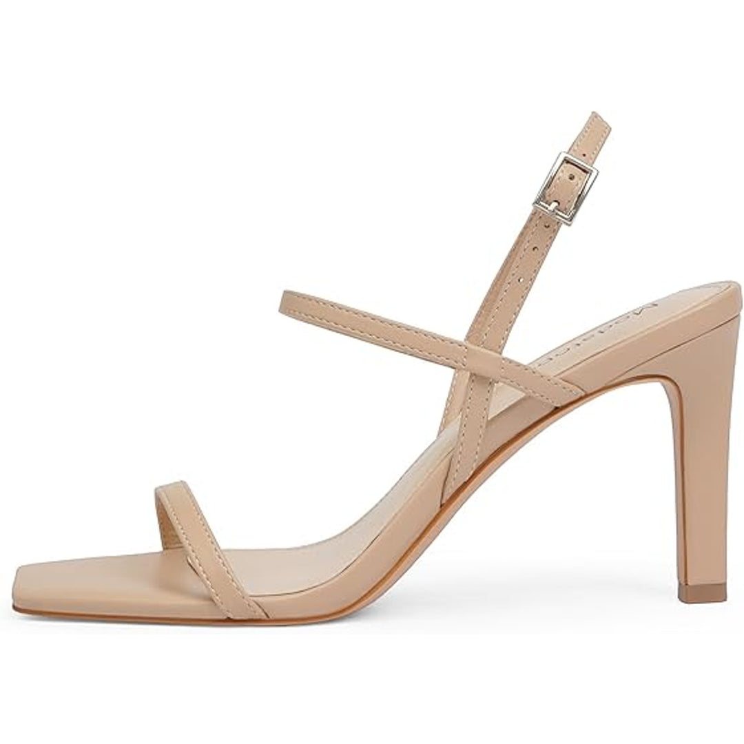 New Modatope Womens Size 8 Nude Tan Open Toe Ankle Strap 3.75" Heel Sandal Shoes