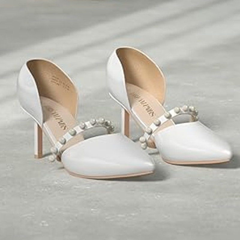 Dream Pairs Womens Size 8 White Pearl Closed Toe 3.5" Heel Pointed Toe Shoes