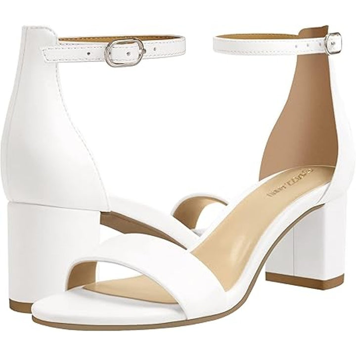 New Pizz Annu Womens 8 White Open Toe Ankle Strap 2" Block Heels Sandal Shoes