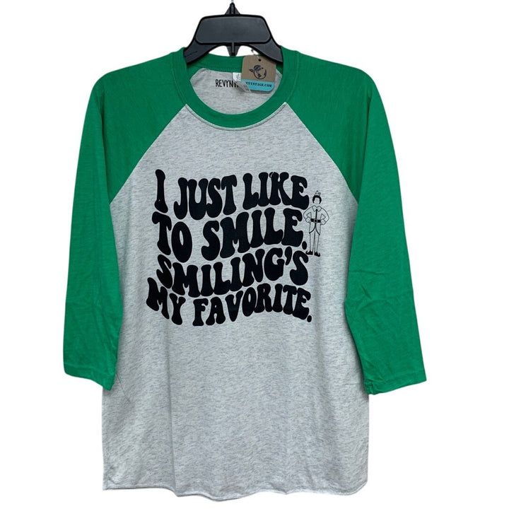 New Hand Printed Womens Small Elf I Just Like To Smile Christmas Favorite Tee