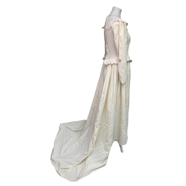 Vintage 1930s Womens Small Handmade Soft Cotton Lace Button Up Wedding Dress
