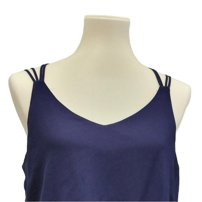 By &amp; By Womens Large Navy Blue 100% Polyester Spaghetti Strap Fit &amp; Flare Dress