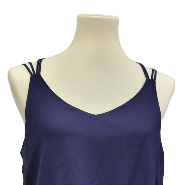 By &amp; By Womens Large Navy Blue 100% Polyester Spaghetti Strap Fit &amp; Flare Dress