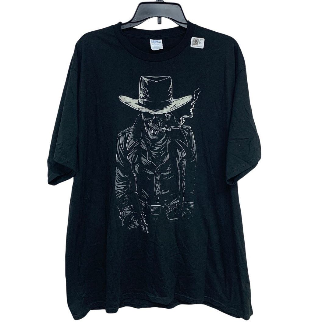 New Port &amp; Company Mens 2XL Skeleton Cowboy Short Sleeve Crew Neck Tee Shirt