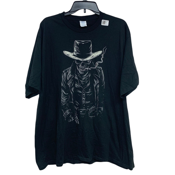 New Port &amp; Company Mens 2XL Skeleton Cowboy Short Sleeve Crew Neck Tee Shirt