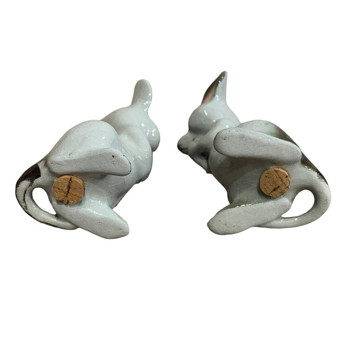 Vintage Japan Ceramic Mouse Cartoon Pair of Mice Gray Salt Pepper Shaker Set