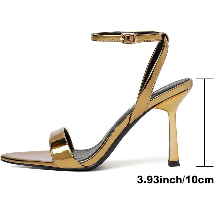 Mostrin Womens Size 7 Shiny Gold 4" Heel Open Toe Ankle Strap Sandal Shoes