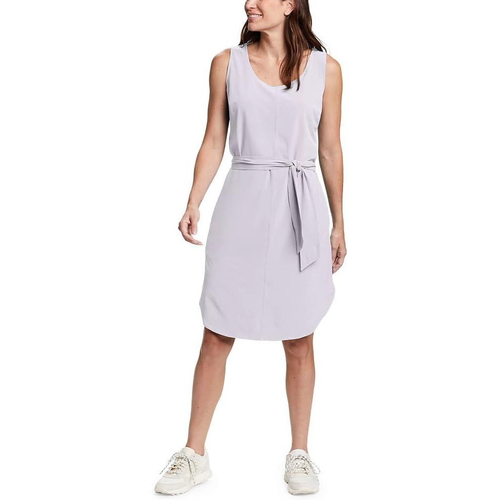 New Eddie Bauer Womens Large Wisteria Purple Escapelite Sleeveless Belted Dress