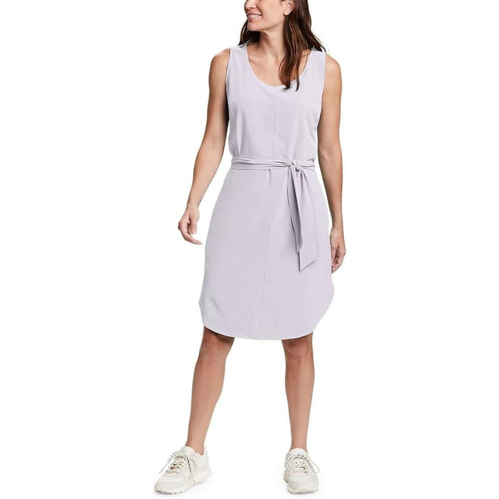 New Eddie Bauer Womens Large Wisteria Purple Escapelite Sleeveless Belted Dress