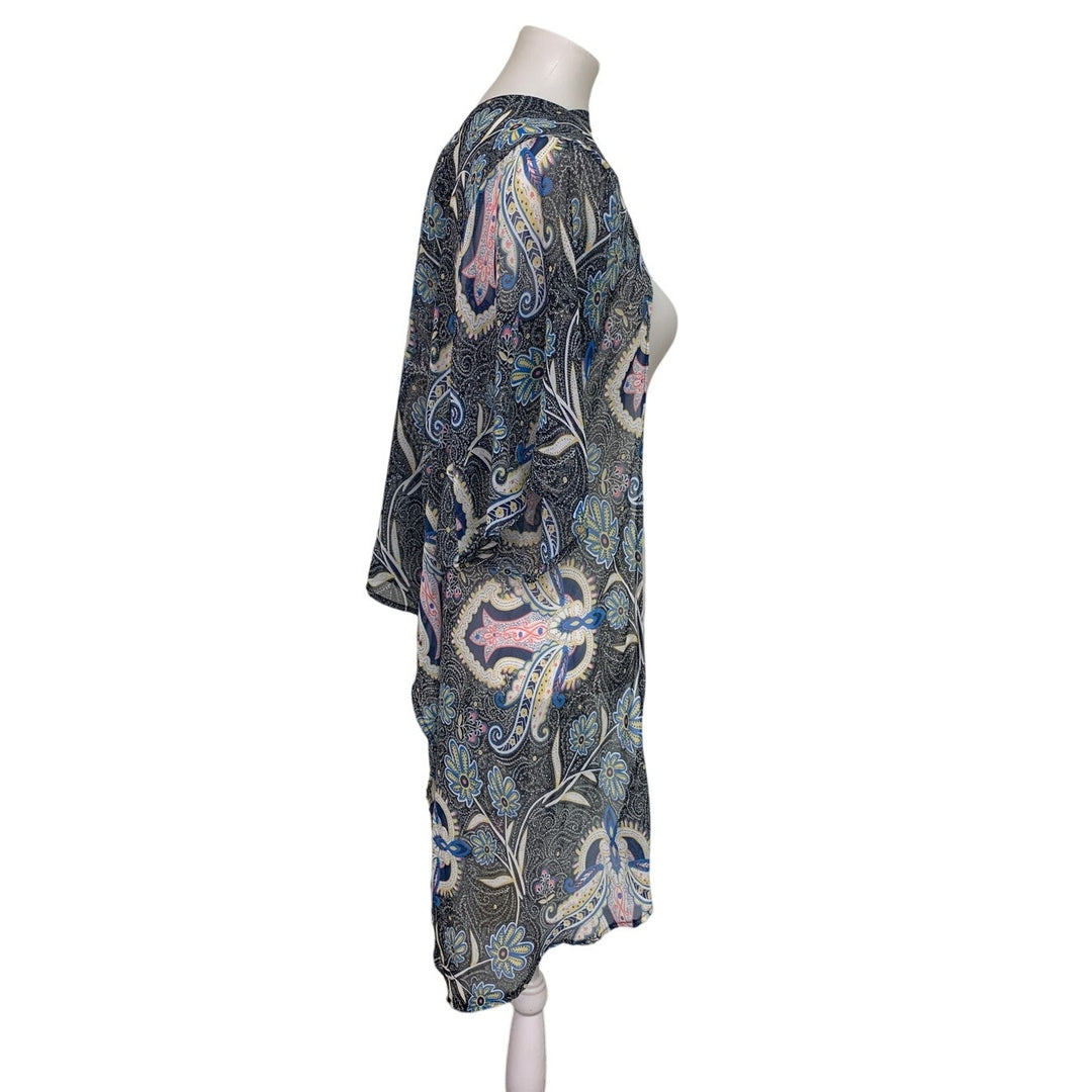 Say What Womens Small 100% Polyester Abstract Floral Flowy Sheer Open Cardigan