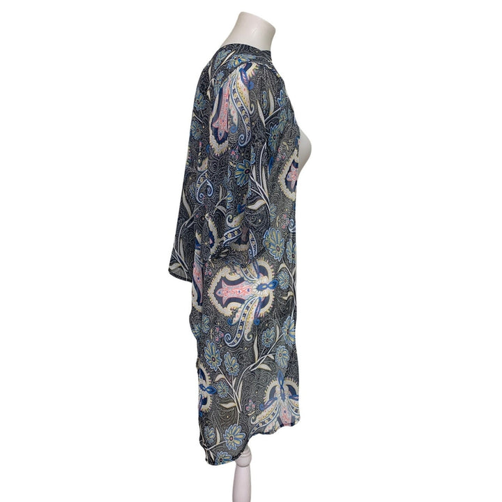 Say What Womens Small 100% Polyester Abstract Floral Flowy Sheer Open Cardigan