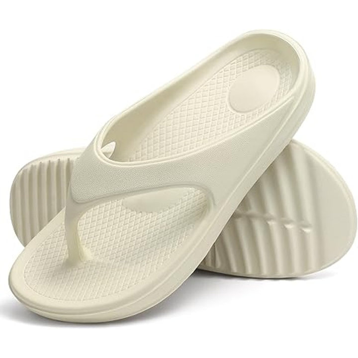 Shevalues Womens Size 11.5 Cream Thong Arch Support Sandal Shoes