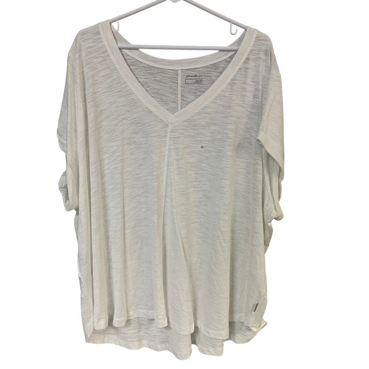 New Eddie Bauer Womens White Plus Size 3X Gatecheck V-Neck Short Sleeve Tee