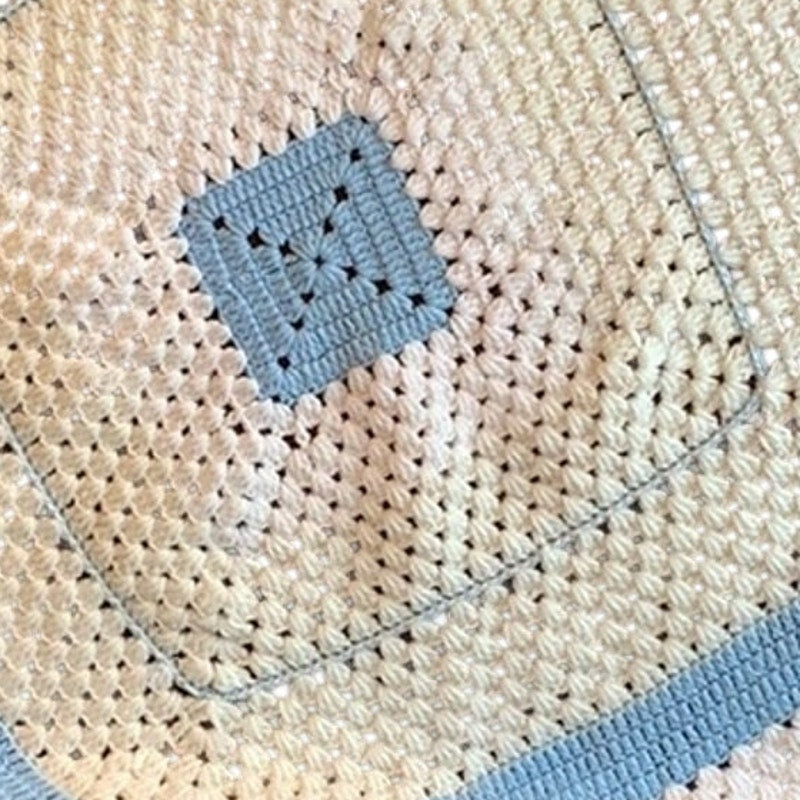 Handmade Vintage Crocheted Blue Square Small Baby Afghan Throw Crib Blanket