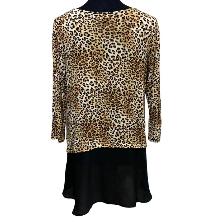 W5 Concepts Medium Leopard Print Long Sleeve Hi Low Stretchy Flutter Back Top