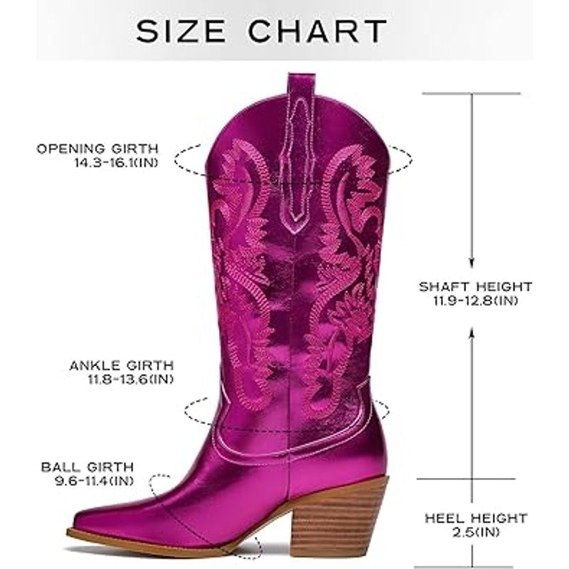 Goserce Womens Size 8 Metallic Pink 2.5" Heel Pull On Western Cowboy Boot Shoes