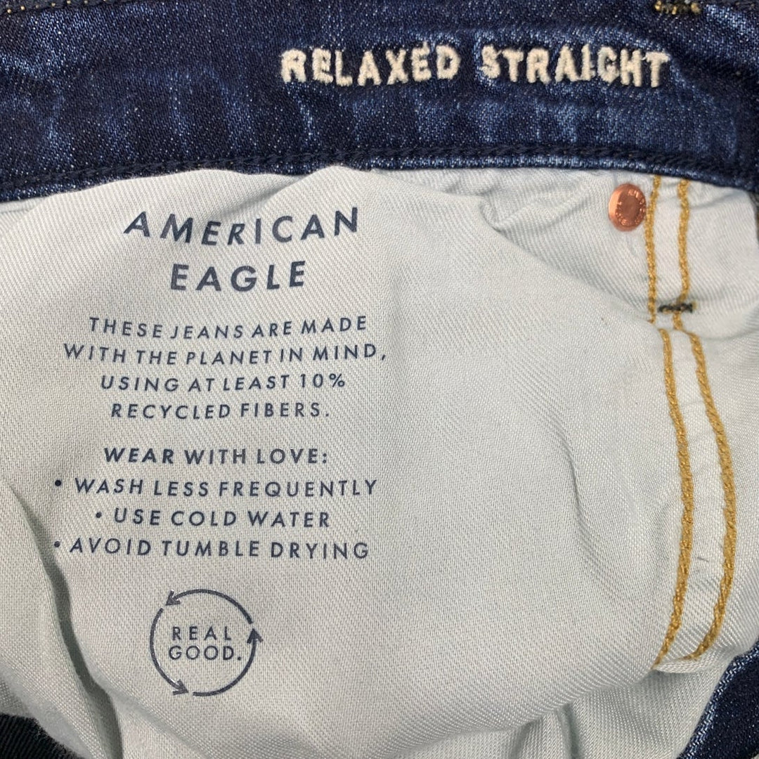 New American Eagle Womens 32X32 Cotton Blend Relaxed Straight Denim Blue Jeans