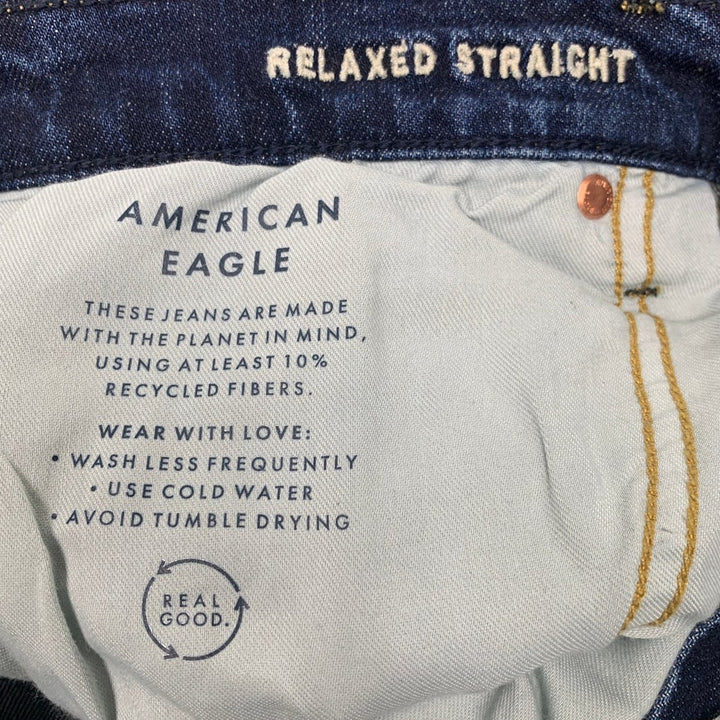 New American Eagle Womens 32X32 Cotton Blend Relaxed Straight Denim Blue Jeans