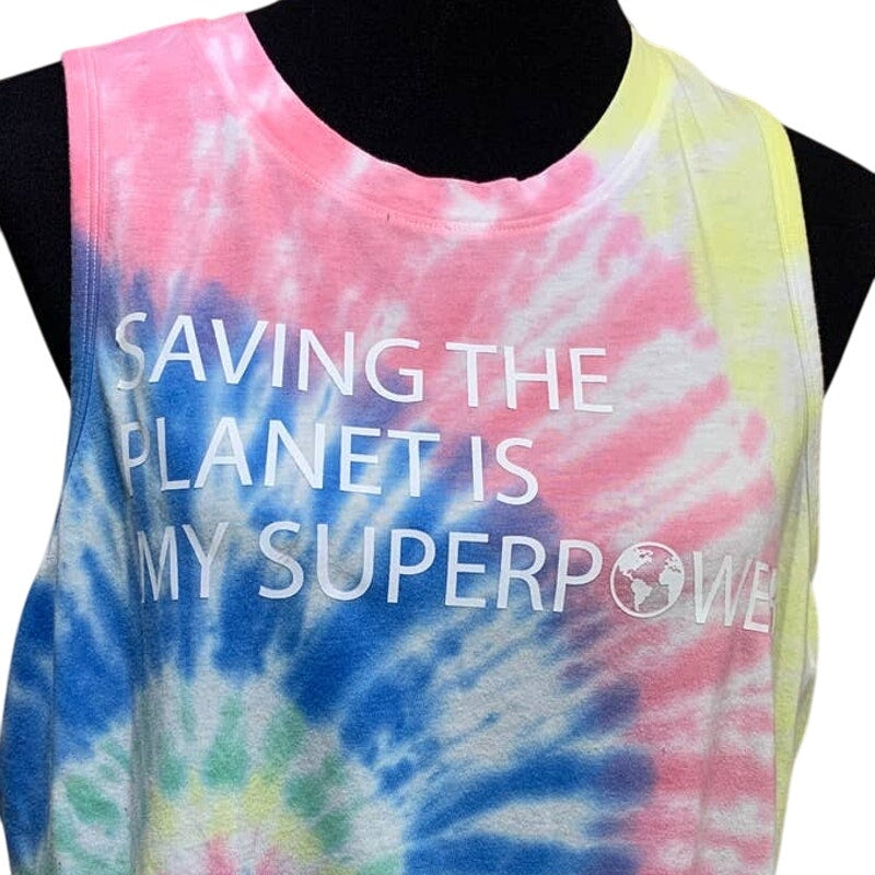 Hand Printed Upcycled Child XXL Saving the Planet is My Superpower Tank Top