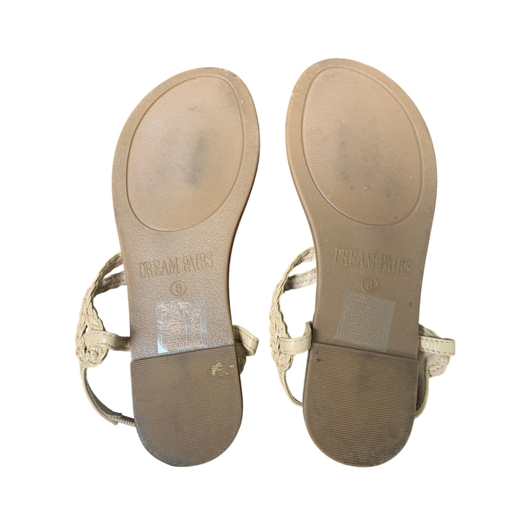 Dream Pairs Womens Size 8 Tan Gold Woven Elastic Heel Thong Flat Sandals Shoes