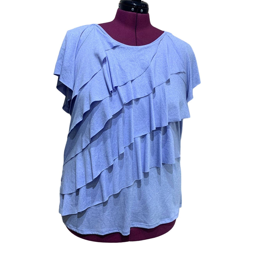 Elementz 2X Cap Sleeve Diagonal Ruffle Polyester Blend Stretchy Tank Top Blouse