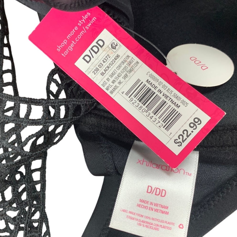 NWT New Xhilaration Womens Size D/DD Black Underwire Lace Back Padded Bra