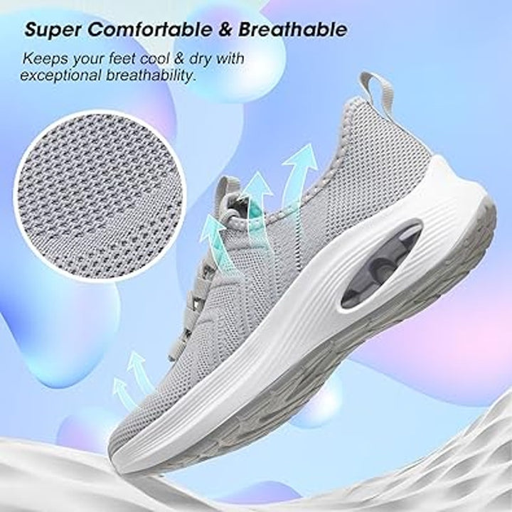 Womens Size 8.5W Wide Gray Lace Up Arch Support Air Cushion Athletic Shoes